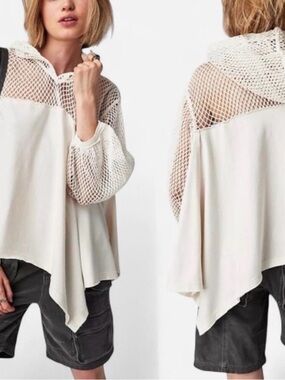 We the free size XL cotton Mesh Panel Hoodie in white